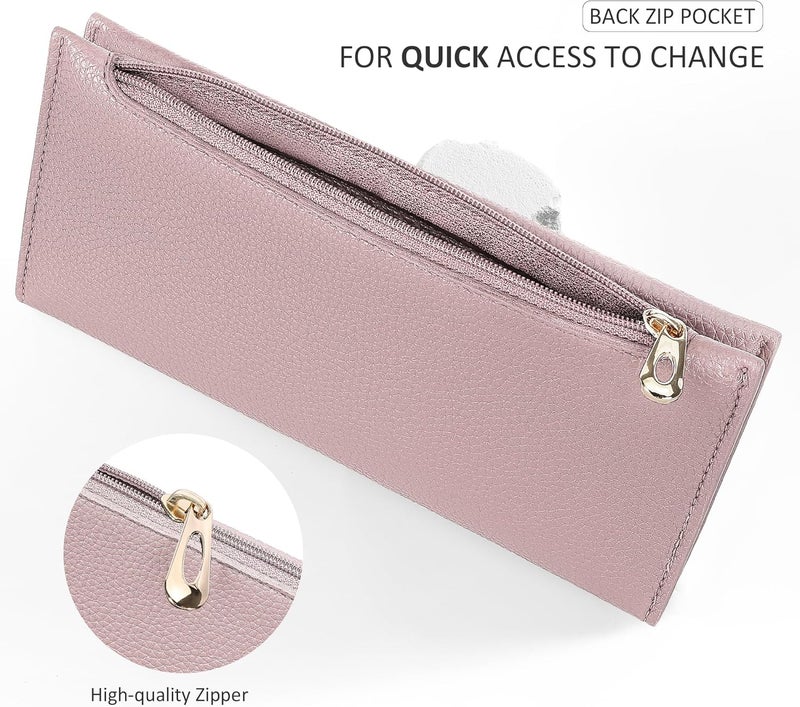 Tipmile Slim Wallet for Women, RFID Blocking Credit Card Holder, Ladies Bifold Wallet with Zipper, Dusty Pink - Image 5